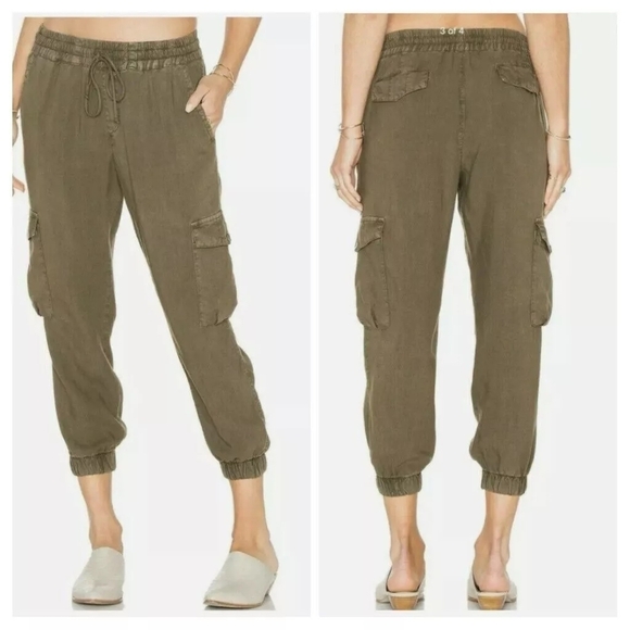 Olive Green Cloth & Stone Cropped Cargo 100% Tencel Lyocell Pull on Pants S - Picture 1 of 9